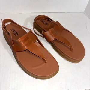 Earth Luciana Adjustable Ankle Strap Casual Flat Sandals sz 9.5‎ brown leather